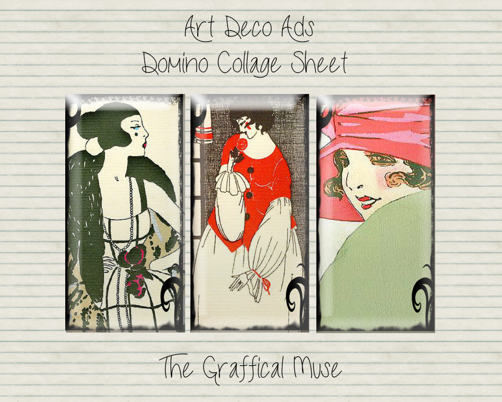 Vintage Art Deco Ladies Advertisement Domino (1x2) Collage Sheet