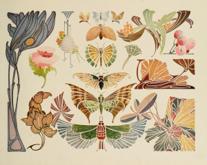 Vintage Art Nouveau Butterflies and Flowers Clip Art