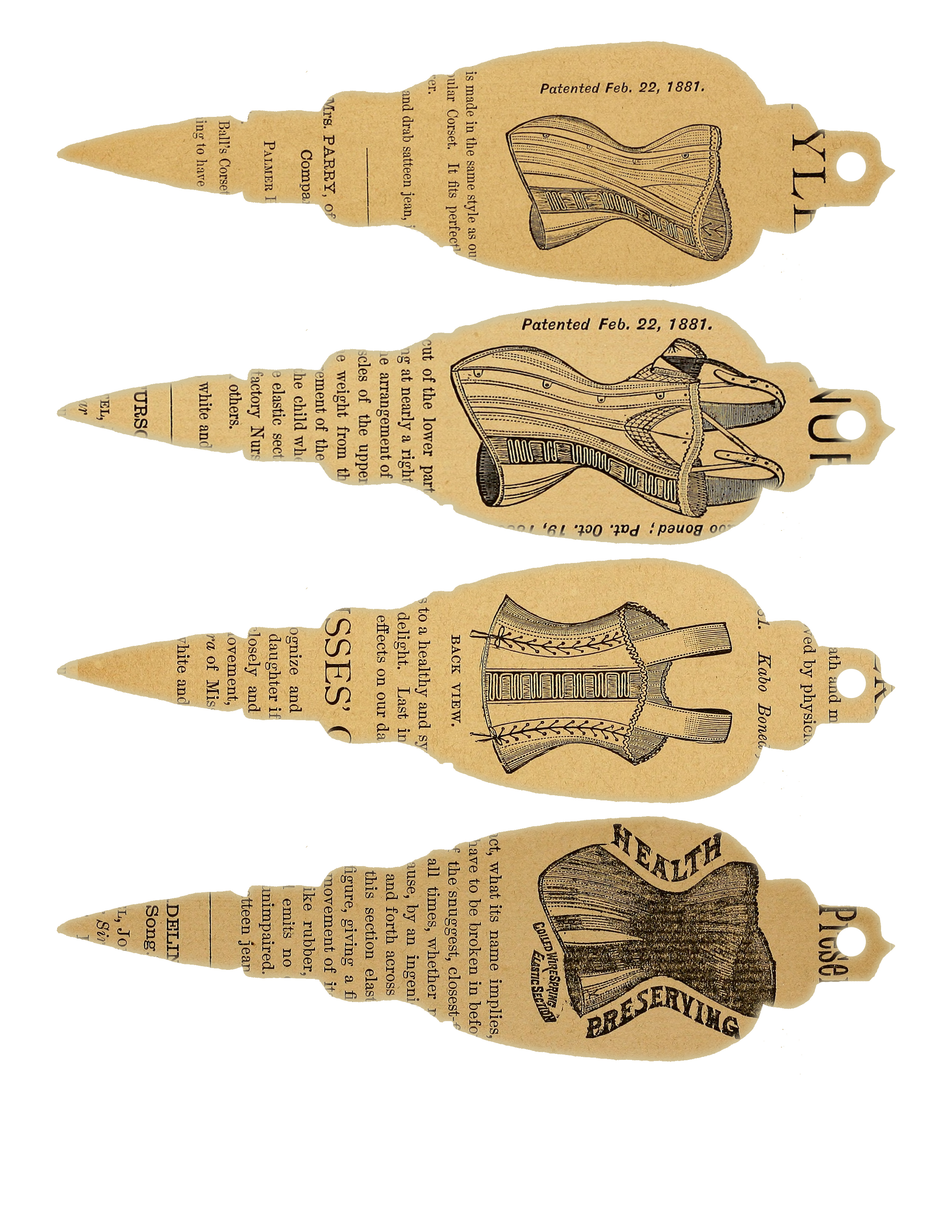 Vintage Printable Corset Paper Christmas Ornaments