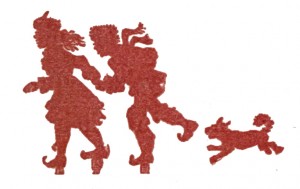 Vintage Clip Art - Children with Dog Silhouette