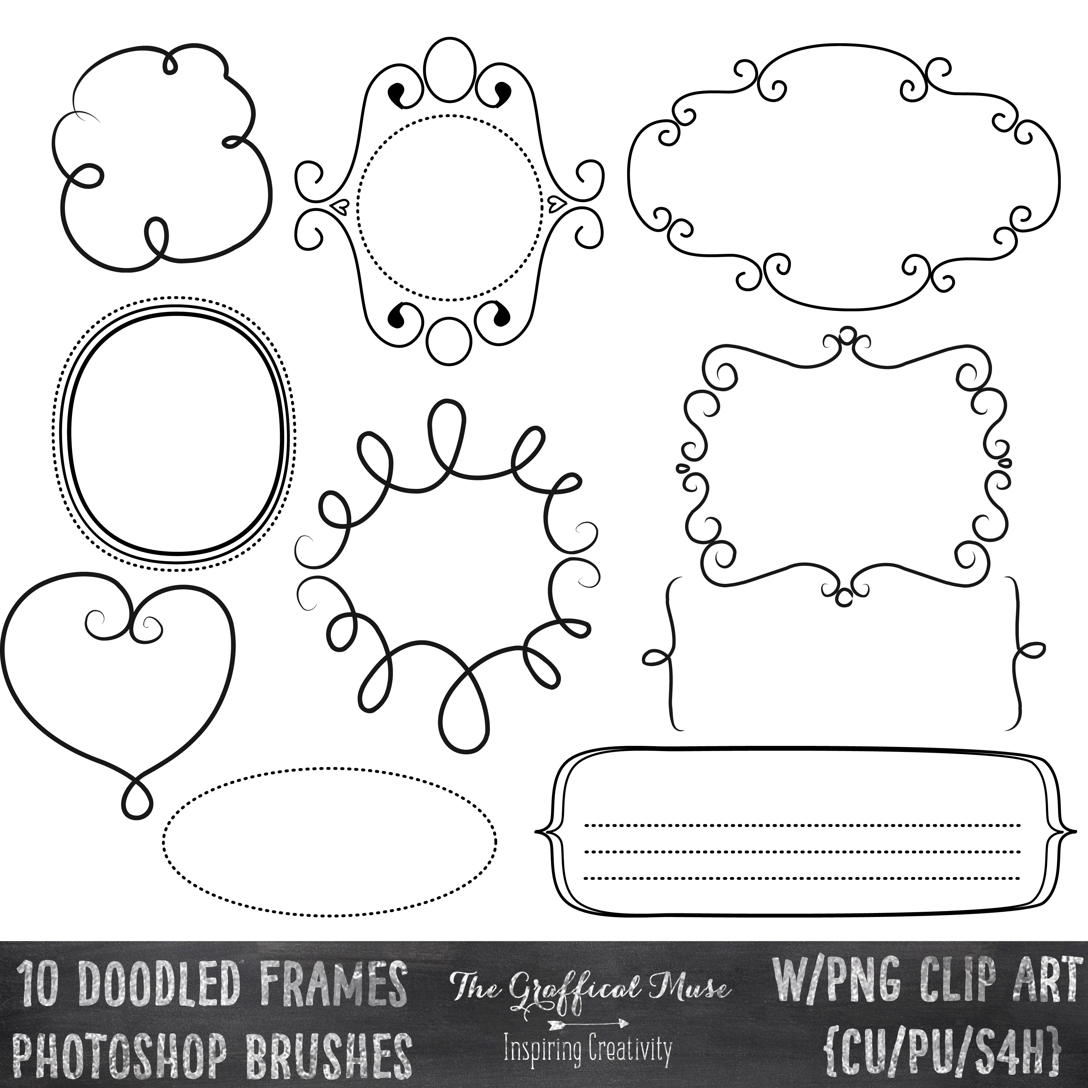 Free Photoshop Brushes PNG Clip Art Pack Doodled Frames