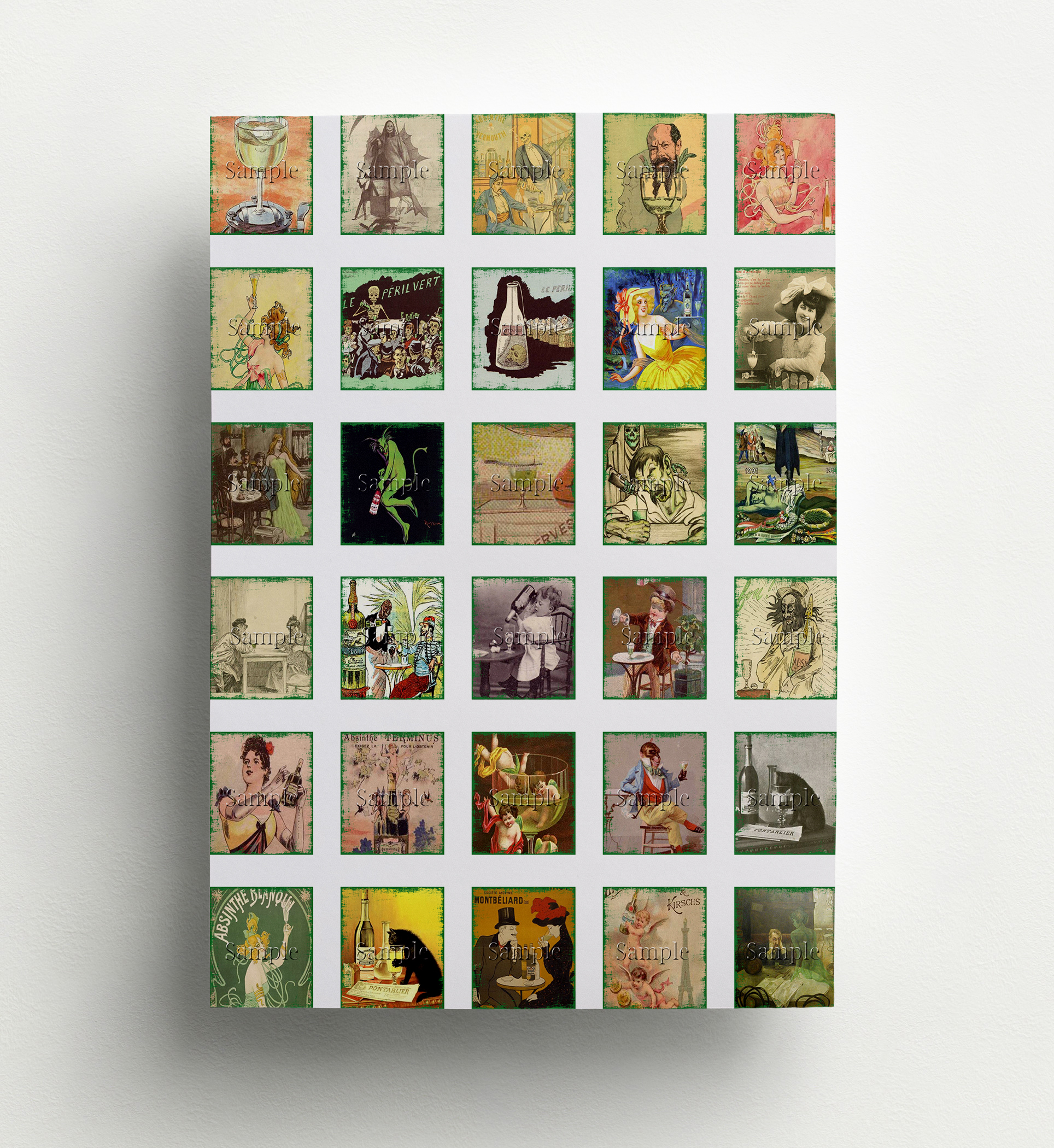 1 Inch Square Digital Collage Sheet - Vintage Absinthe
